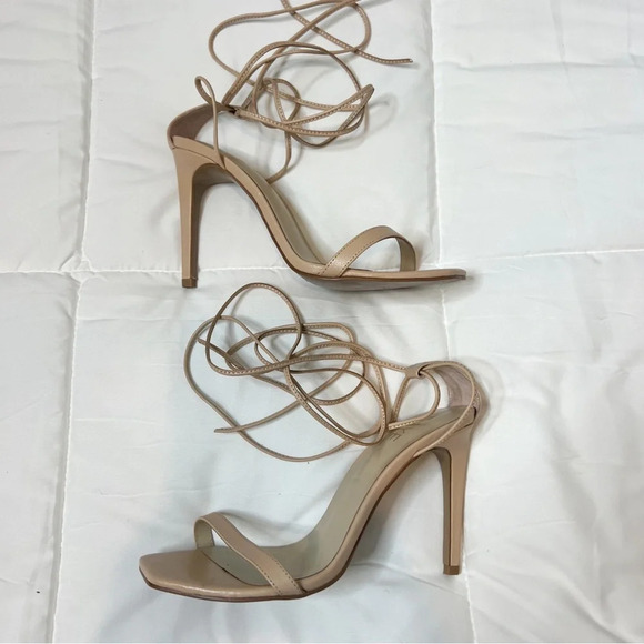 Raye Ankle Wrap Nude Tan Heels - Picture 2 of 8
